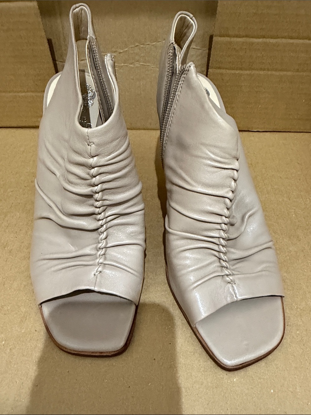 Vince Camuto Ruched Open-Toe Mules in Light Taupe
